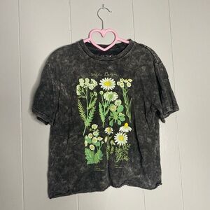 Black Short Sleeve Floral Print Tee
